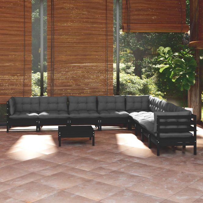 vidaXL 10-tlg. Garten-Lounge-Set mit Grauen Kissen Kiefer Massivholz