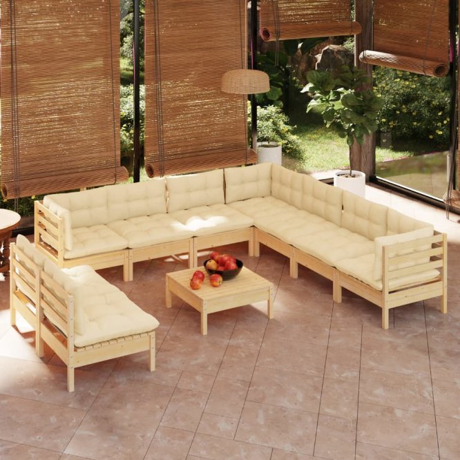vidaXL 10-tlg. Garten-Lounge-Set mit Grauen Kissen Massivholz Kiefer