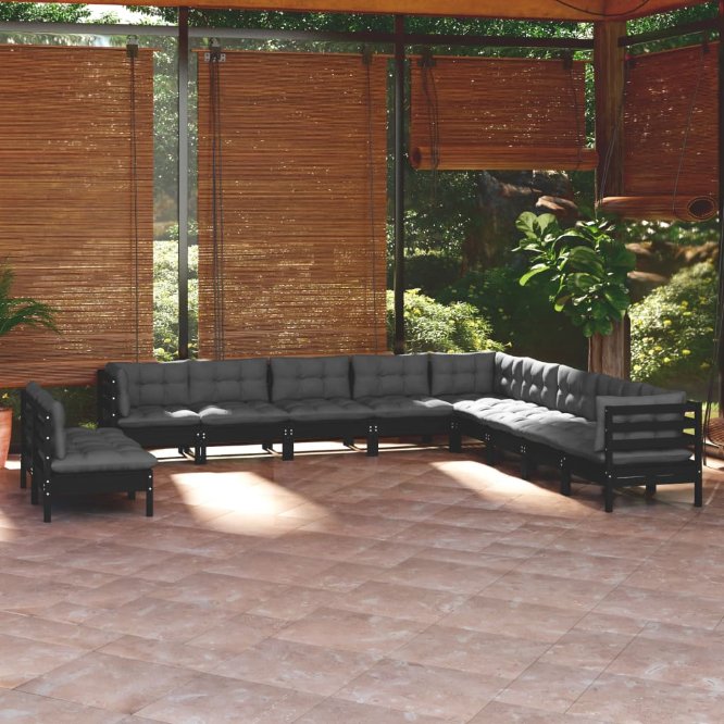 vidaXL 11-tlg. Garten-Lounge-Set mit Grauen Kissen Massivholz Kiefer