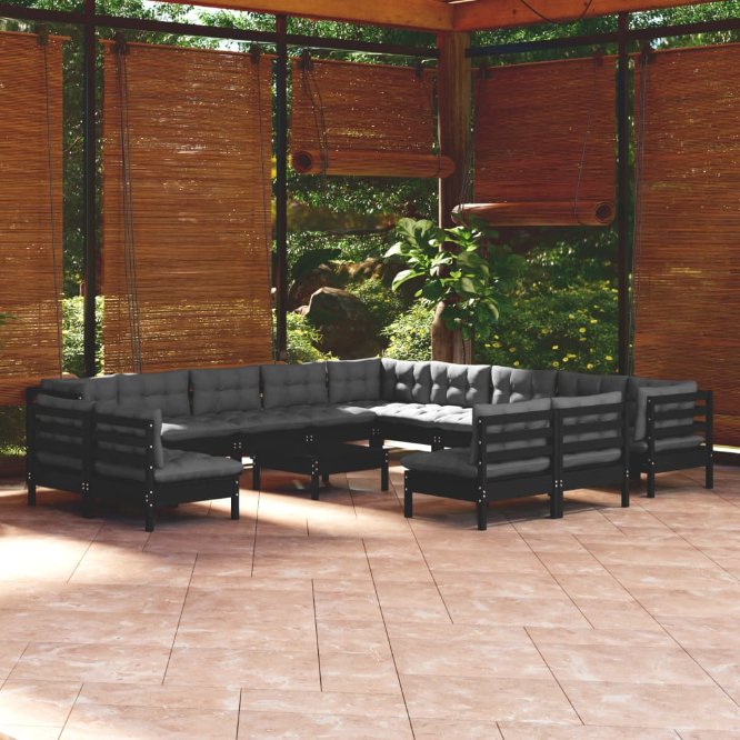 vidaXL 14-tlg. Garten-Lounge-Set mit Grauen Kissen Massivholz Kiefer