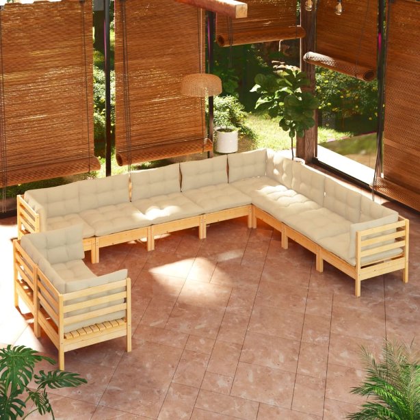 vidaXL 10-tlg. Garten-Lounge-Set mit Grauen Kissen Massivholz Kiefer