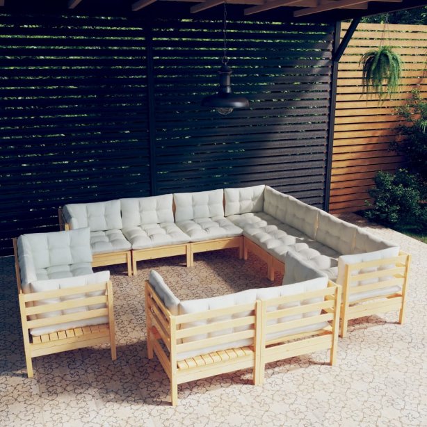 vidaXL 11-tlg. Garten-Lounge-Set mit Grauen Kissen Massivholz Kiefer