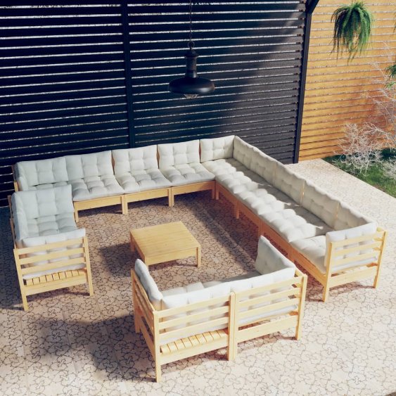 vidaXL 14-tlg. Garten-Lounge-Set mit Grauen Kissen Massivholz Kiefer