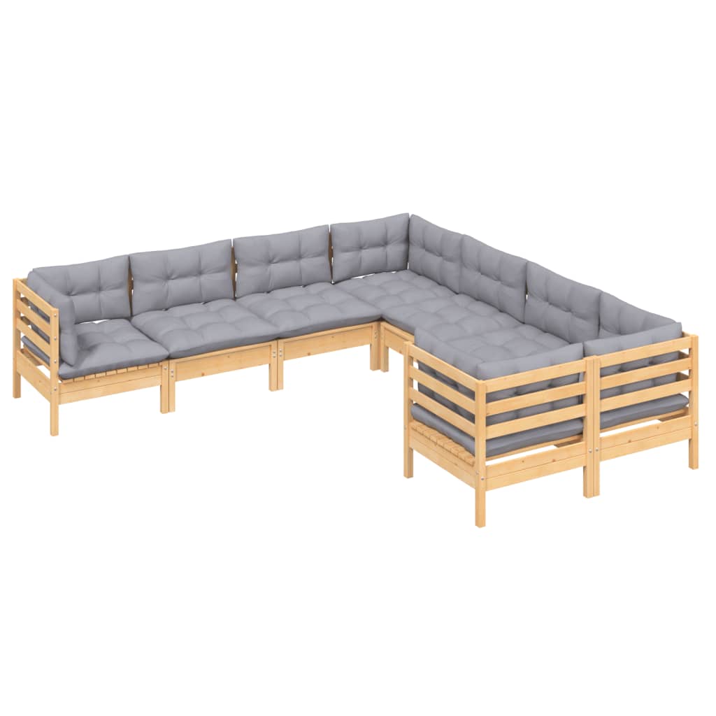 vidaXL 8-tlg. Garten-Lounge-Set mit Grauen Kissen Massivholz Kiefer