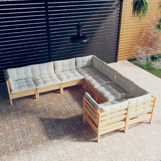 vidaXL 8-tlg. Garten-Lounge-Set mit Grauen Kissen Massivholz Kiefer