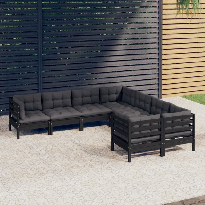 vidaXL 8-tlg. Garten-Lounge-Set mit Grauen Kissen Massivholz Kiefer
