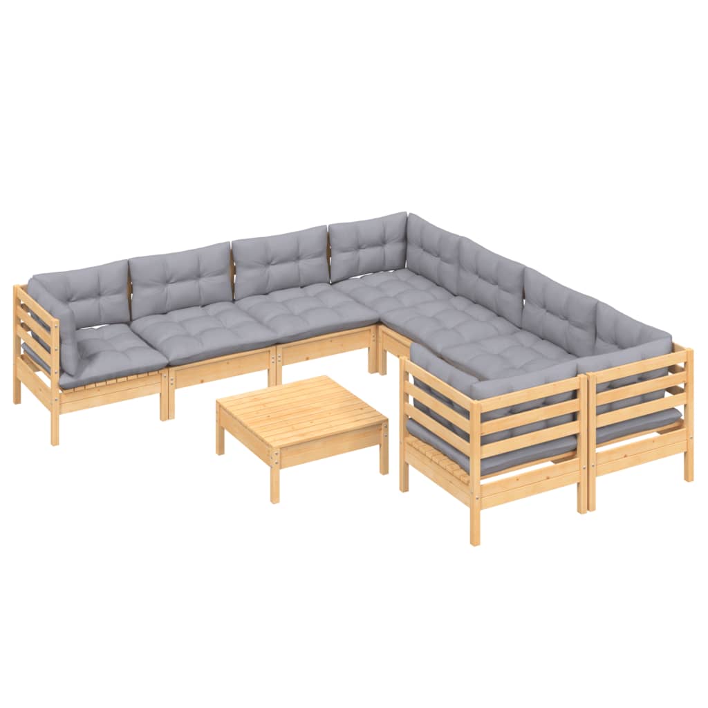 vidaXL 9-tlg. Garten-Lounge-Set mit Grauen Kissen Kiefernholz