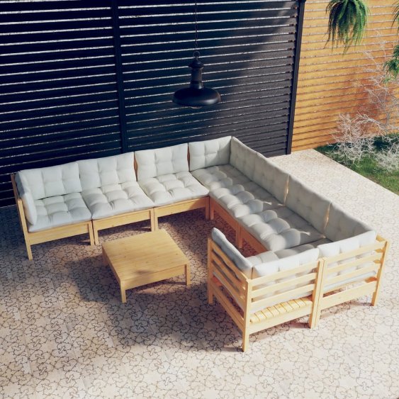 vidaXL 9-tlg. Garten-Lounge-Set mit Grauen Kissen Kiefernholz