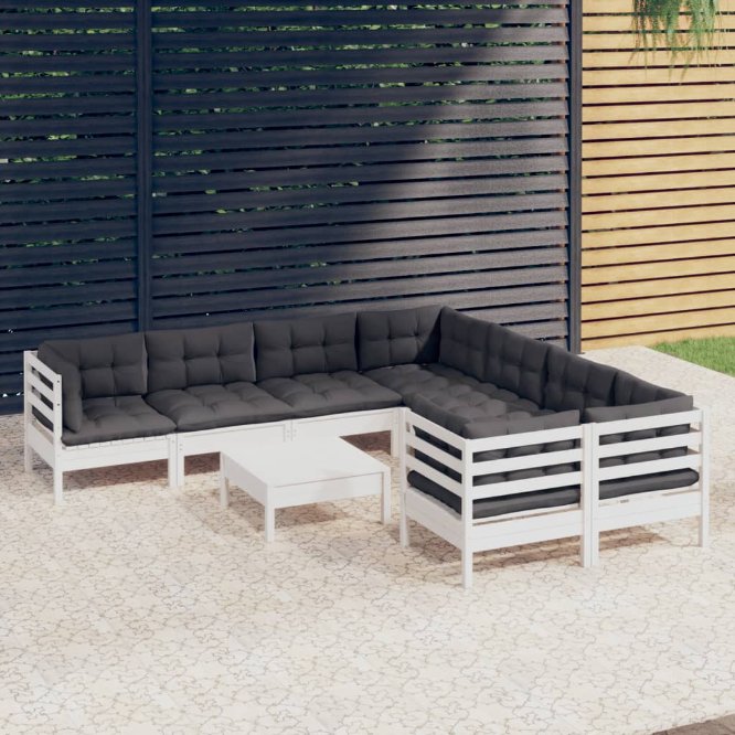 vidaXL 9-tlg. Garten-Lounge-Set mit Grauen Kissen Kiefernholz
