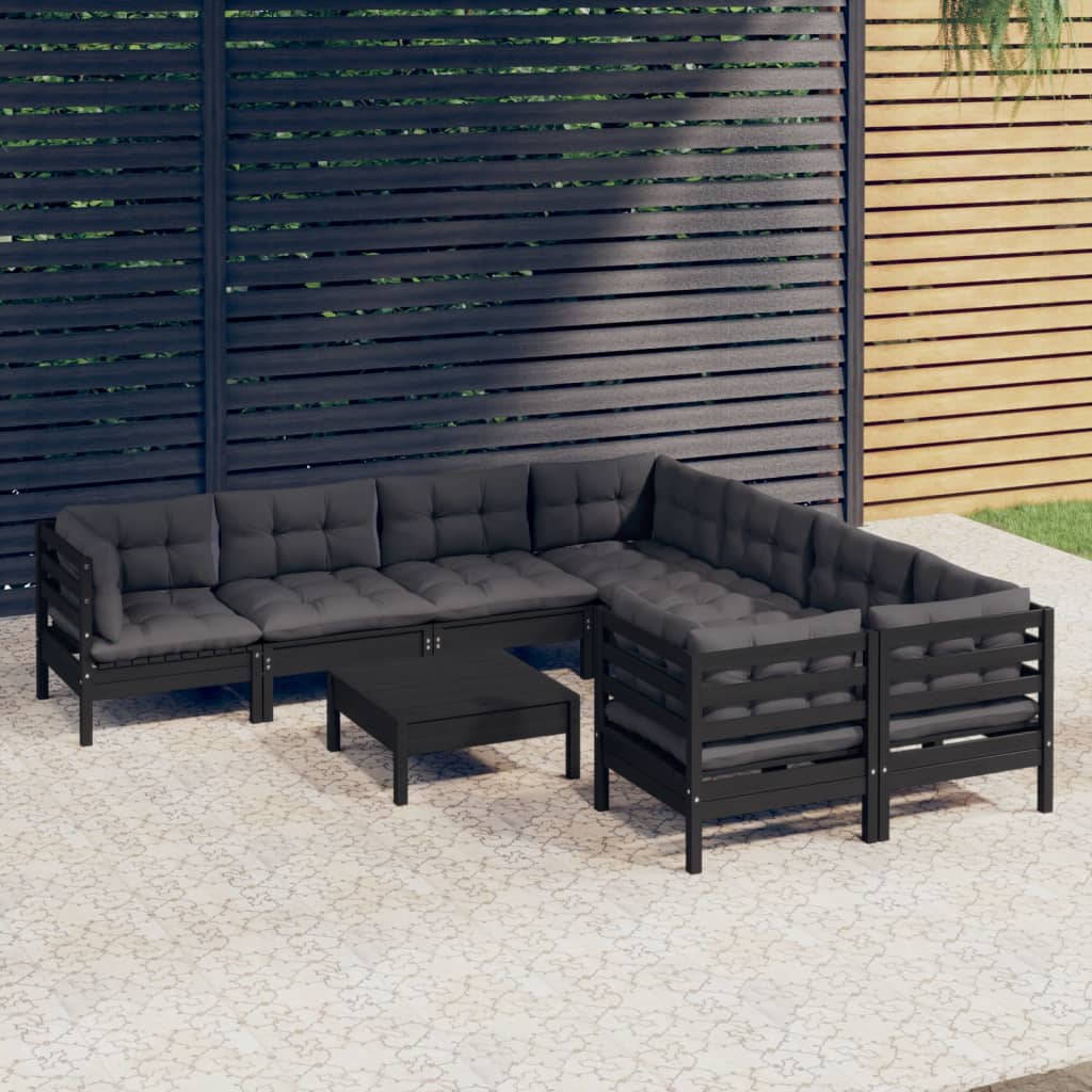 vidaXL 9-tlg. Garten-Lounge-Set mit Grauen Kissen Kiefernholz