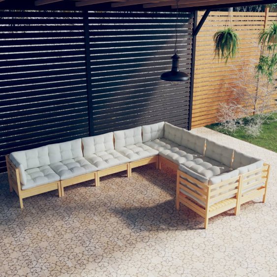 vidaXL 9-tlg. Garten-Lounge-Set mit Grauen Kissen Kiefernholz