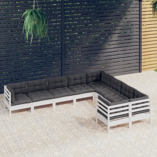 vidaXL 9-tlg. Garten-Lounge-Set mit Grauen Kissen Kiefernholz