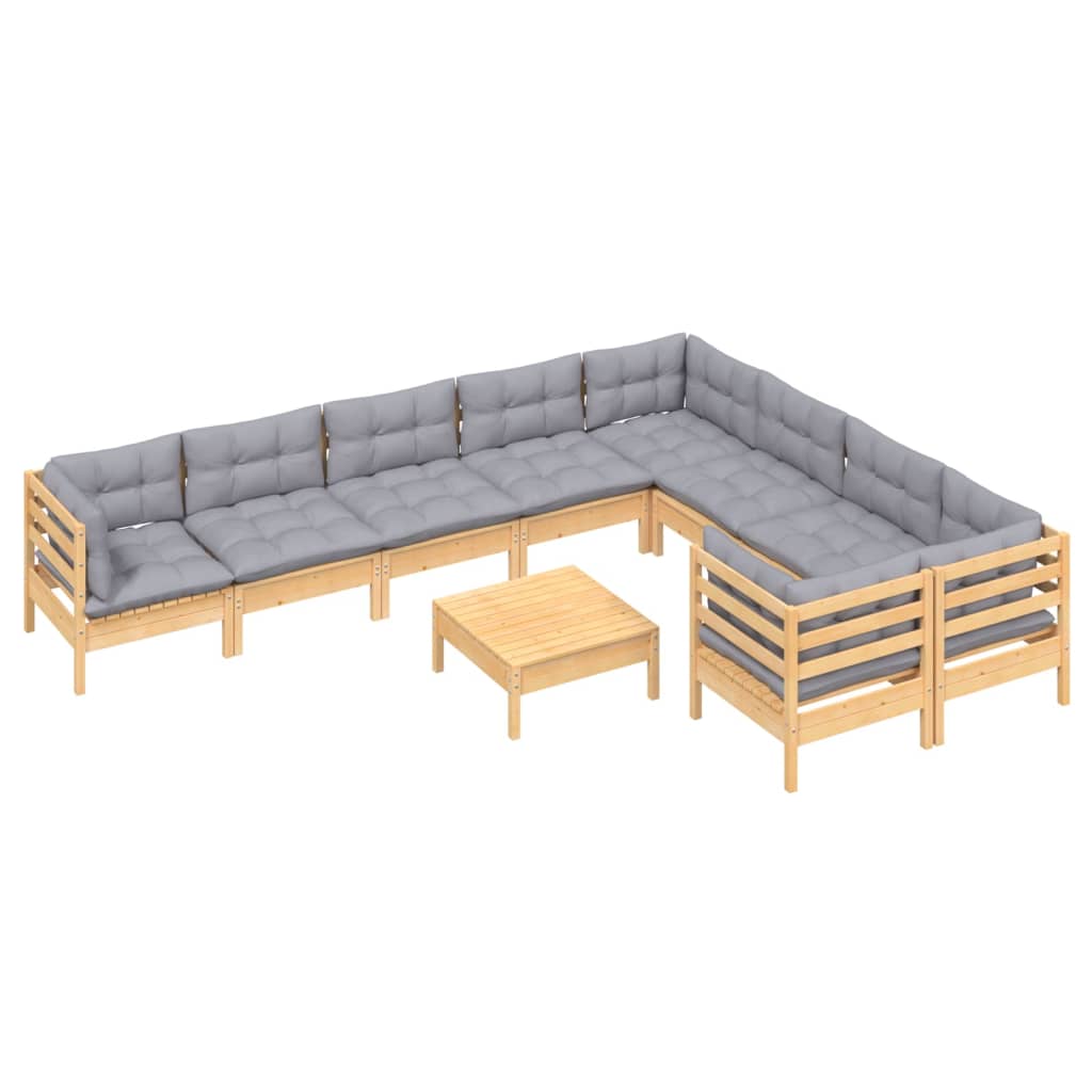vidaXL 10-tlg. Garten-Lounge-Set mit Grauen Kissen Kiefernholz
