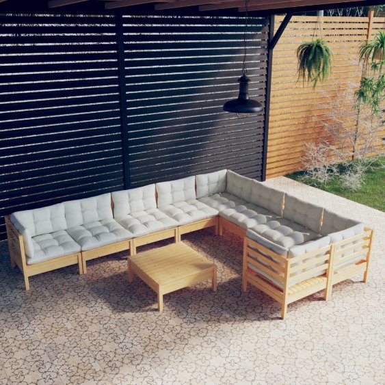 vidaXL 10-tlg. Garten-Lounge-Set mit Grauen Kissen Kiefernholz