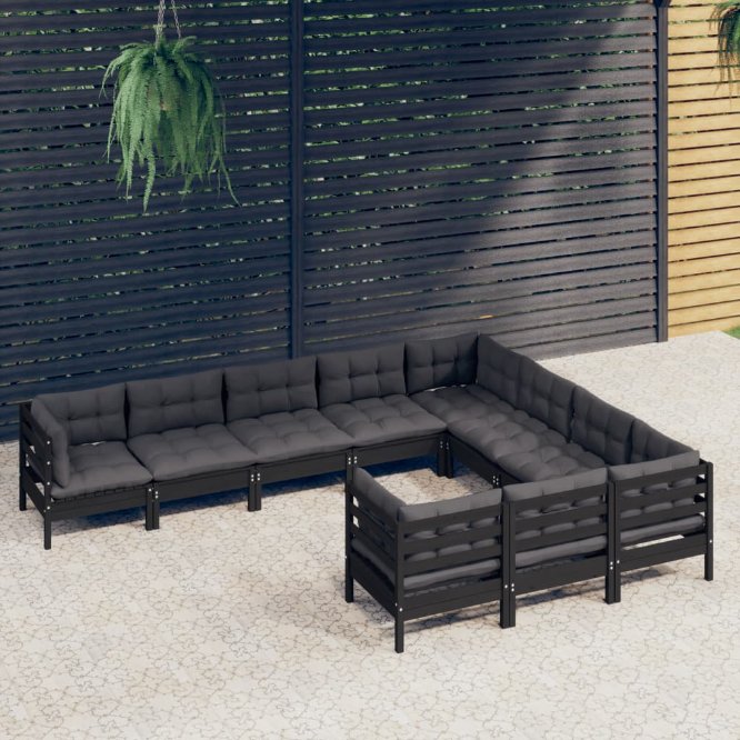 vidaXL 10-tlg. Garten-Lounge-Set mit Grauen Kissen Kiefernholz