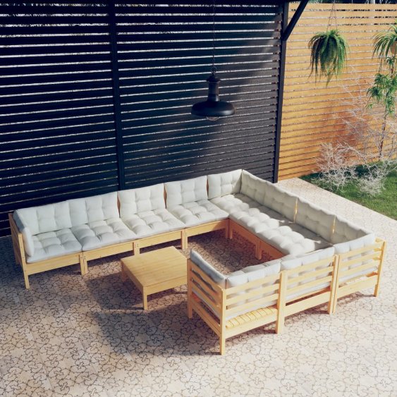 vidaXL 11-tlg. Garten-Lounge-Set mit Grauen Kissen Kiefernholz