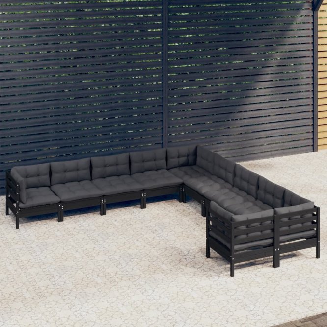 vidaXL 10-tlg. Garten-Lounge-Set mit Grauen Kissen Kiefernholz