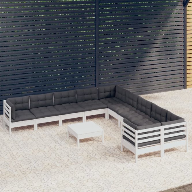 vidaXL 11-tlg. Garten-Lounge-Set mit Grauen Kissen Kiefernholz