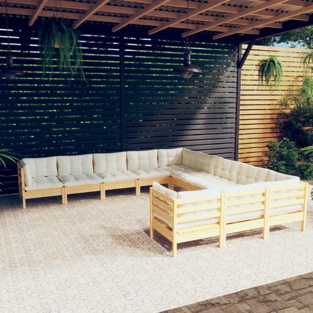 vidaXL 11-tlg. Garten-Lounge-Set mit Grauen Kissen Kiefernholz