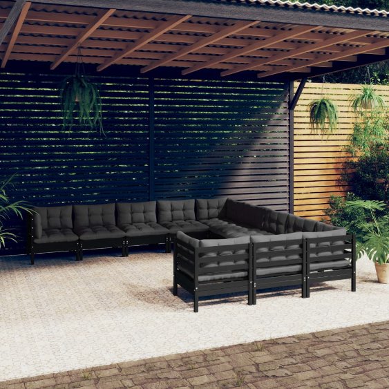 vidaXL 11-tlg. Garten-Lounge-Set mit Grauen Kissen Kiefernholz