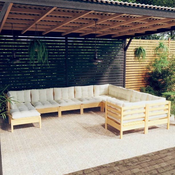vidaXL 10-tlg. Garten-Lounge-Set mit Grauen Kissen Kiefernholz