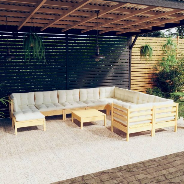 vidaXL 11-tlg. Garten-Lounge-Set mit Grauen Kissen Kiefernholz