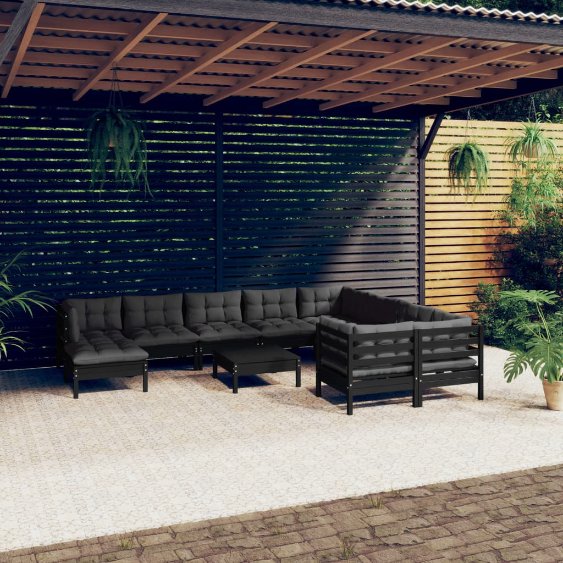 vidaXL 11-tlg. Garten-Lounge-Set mit Grauen Kissen Kiefernholz