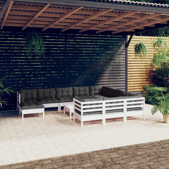 vidaXL 12-tlg. Garten-Lounge-Set mit Grauen Kissen Kiefernholz