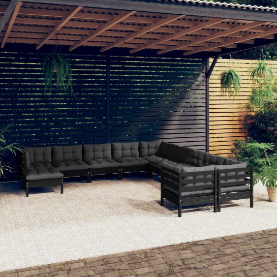 vidaXL 11-tlg. Garten-Lounge-Set mit Grauen Kissen Kiefernholz