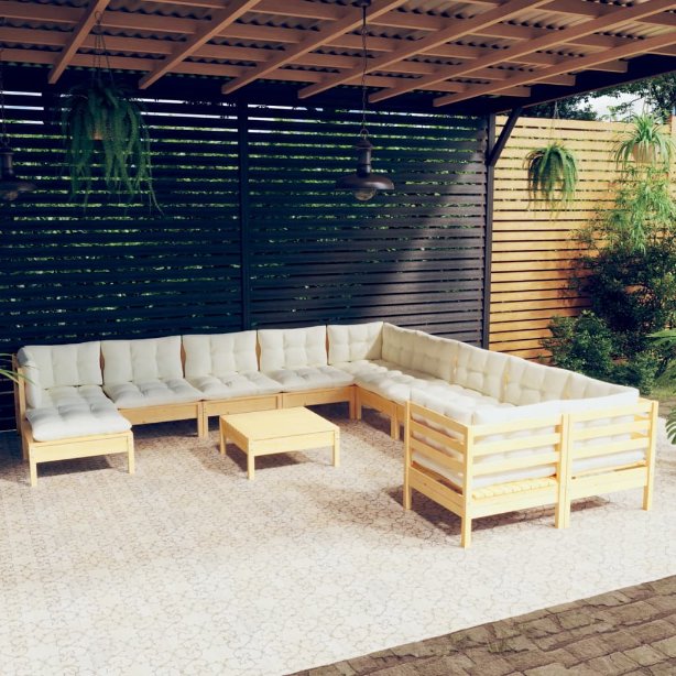 vidaXL 12-tlg. Garten-Lounge-Set mit Grauen Kissen Kiefernholz