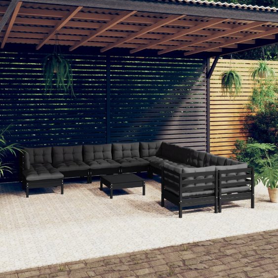 vidaXL 12-tlg. Garten-Lounge-Set mit Grauen Kissen Kiefernholz
