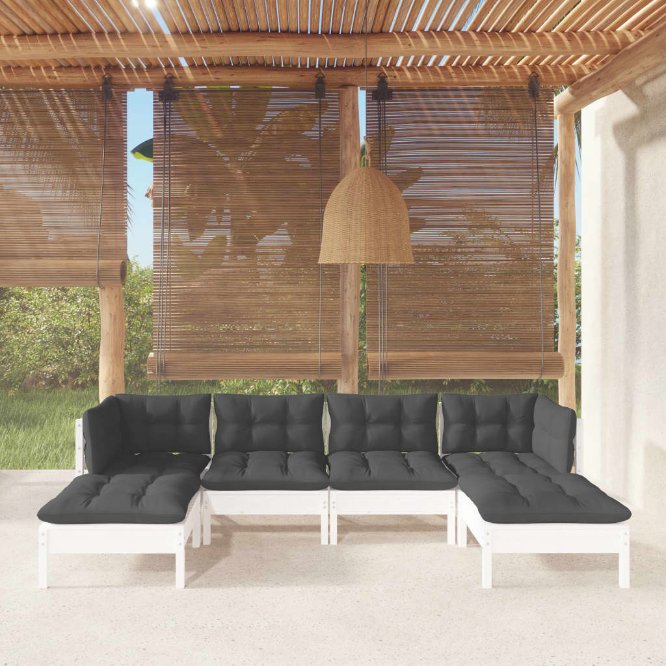 vidaXL 6-tlg. Garten-Lounge-Set mit Grauen Kissen Kiefernholz