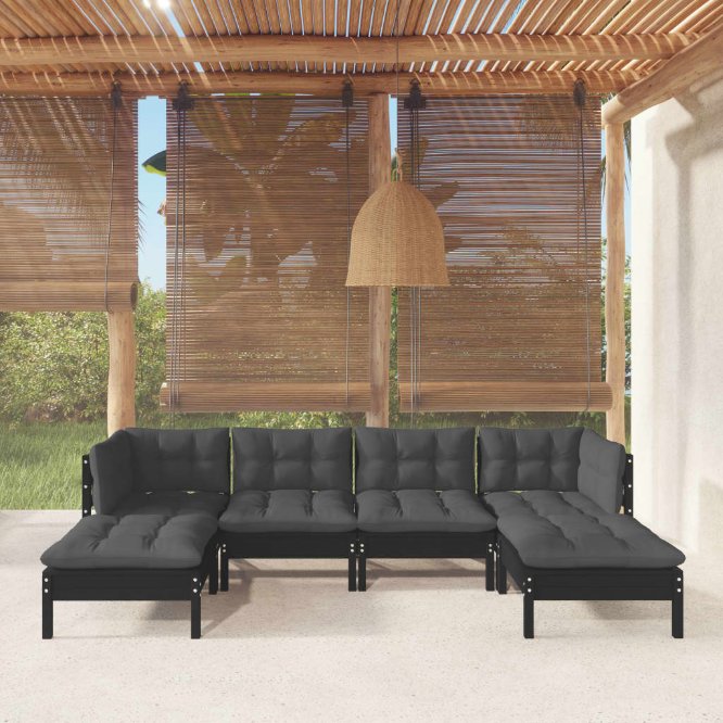 vidaXL 6-tlg. Garten-Lounge-Set mit Grauen Kissen Kiefernholz