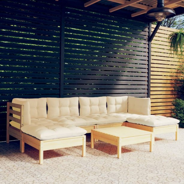 vidaXL 7-tlg. Garten-Lounge-Set mit Grauen Kissen Kiefernholz