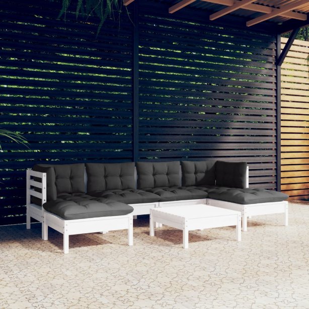 vidaXL 7-tlg. Garten-Lounge-Set mit Grauen Kissen Kiefernholz