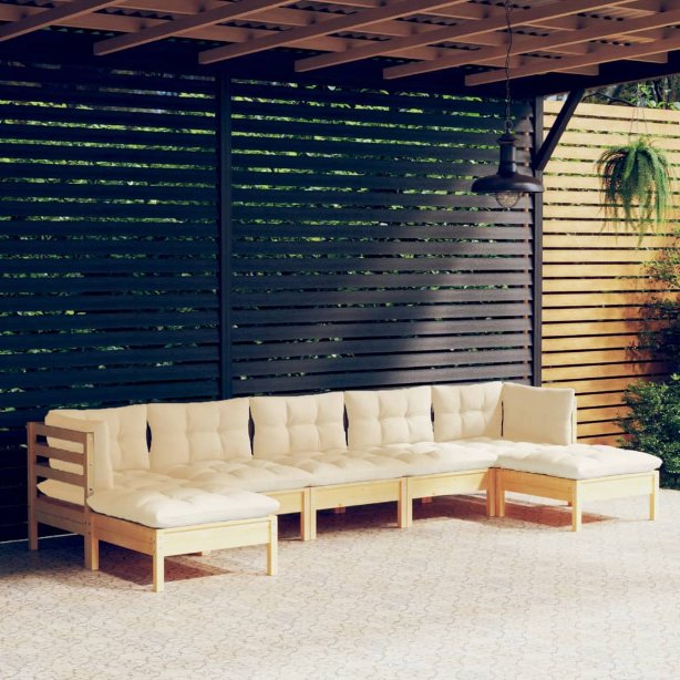 vidaXL 7-tlg. Garten-Lounge-Set mit Grauen Kissen Kiefernholz