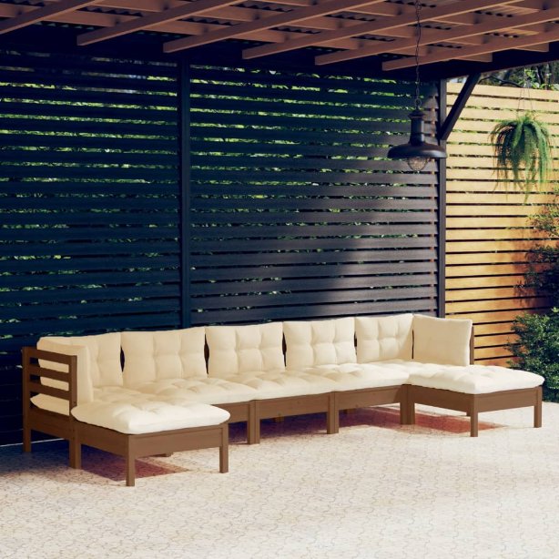 vidaXL 7-tlg. Garten-Lounge-Set mit Grauen Kissen Kiefernholz