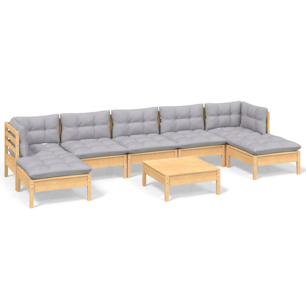 vidaXL 8-tlg. Garten-Lounge-Set mit Grauen Kissen Kiefernholz
