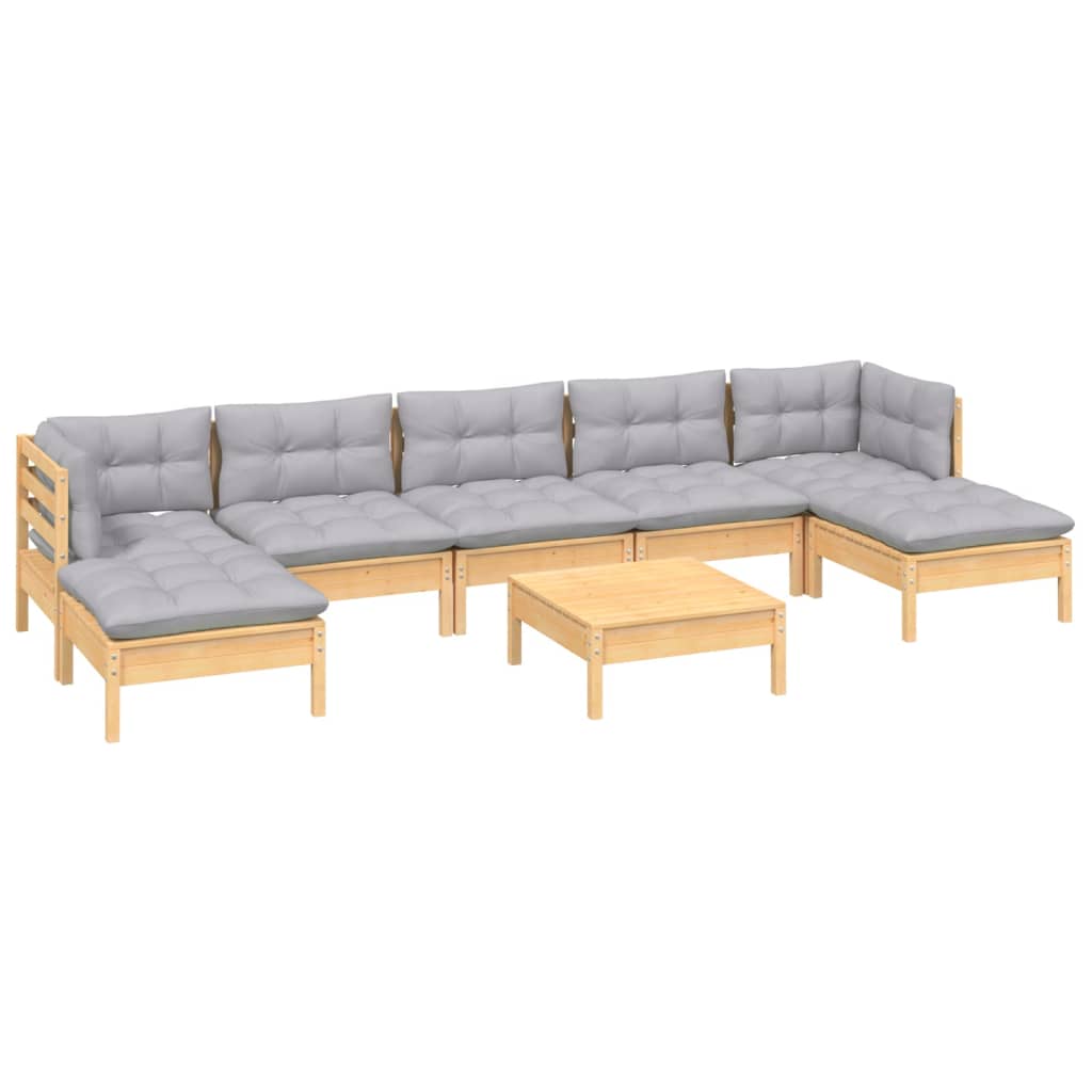 vidaXL 8-tlg. Garten-Lounge-Set mit Grauen Kissen Kiefernholz