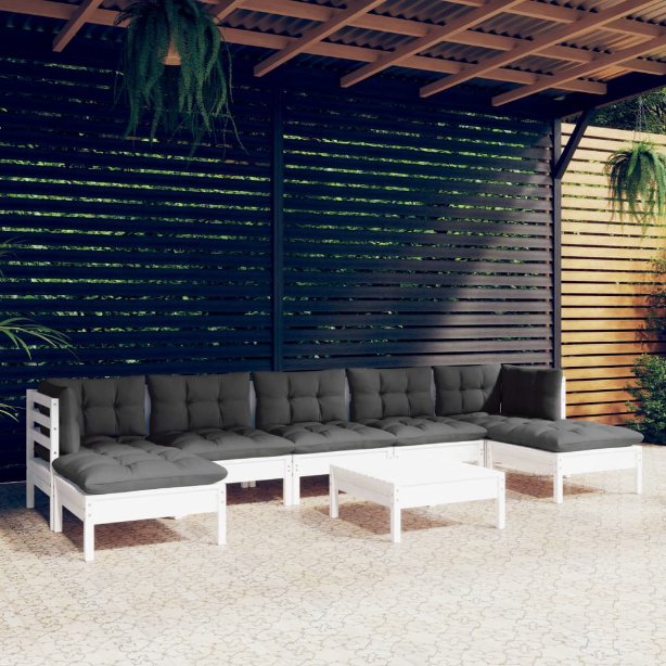 vidaXL 8-tlg. Garten-Lounge-Set mit Grauen Kissen Kiefernholz