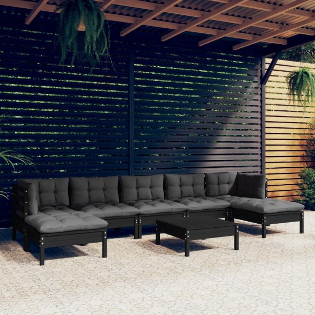 vidaXL 8-tlg. Garten-Lounge-Set mit Grauen Kissen Kiefernholz