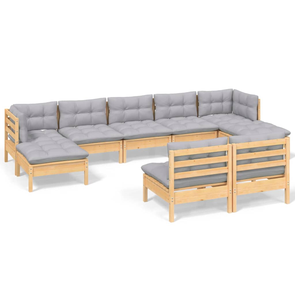 vidaXL 9-tlg. Garten-Lounge-Set mit Grauen Kissen Kiefernholz