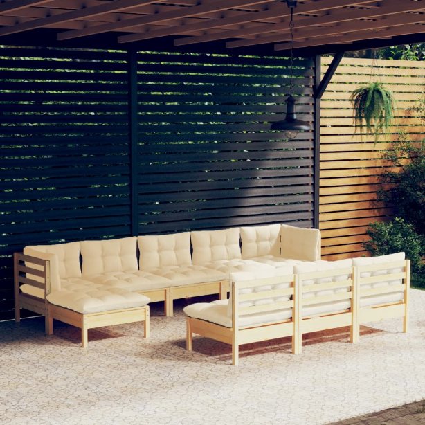 vidaXL 10-tlg. Garten-Lounge-Set mit Grauen Kissen Kiefernholz