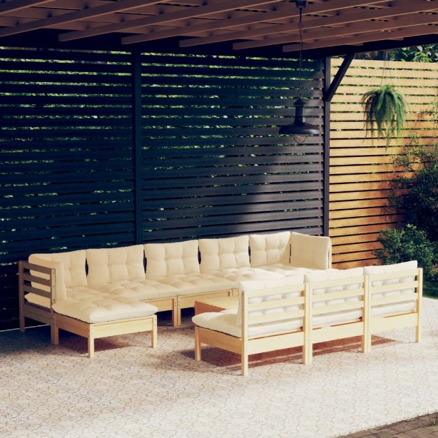 vidaXL 11-tlg. Garten-Lounge-Set mit Grauen Kissen Kiefernholz