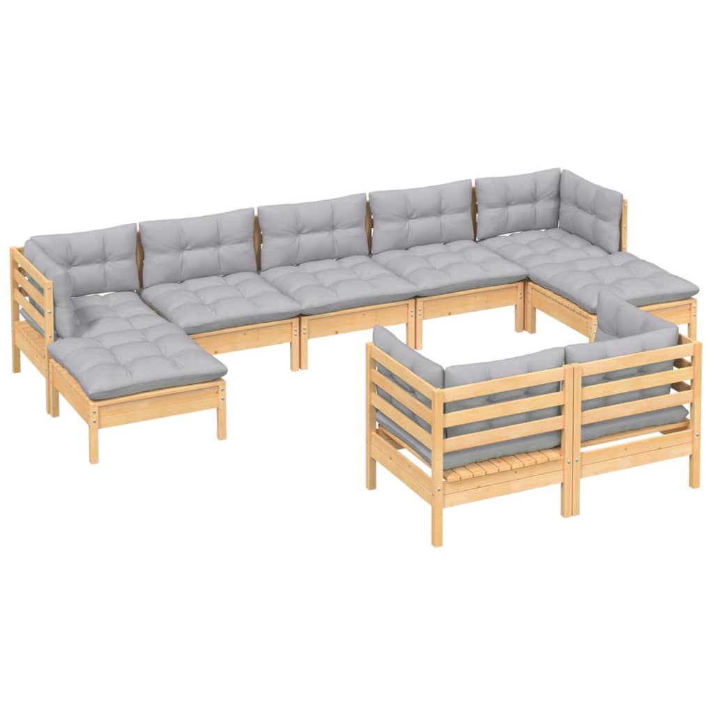 vidaXL 9-tlg. Garten-Lounge-Set mit Grauen Kissen Kiefer Massivholz