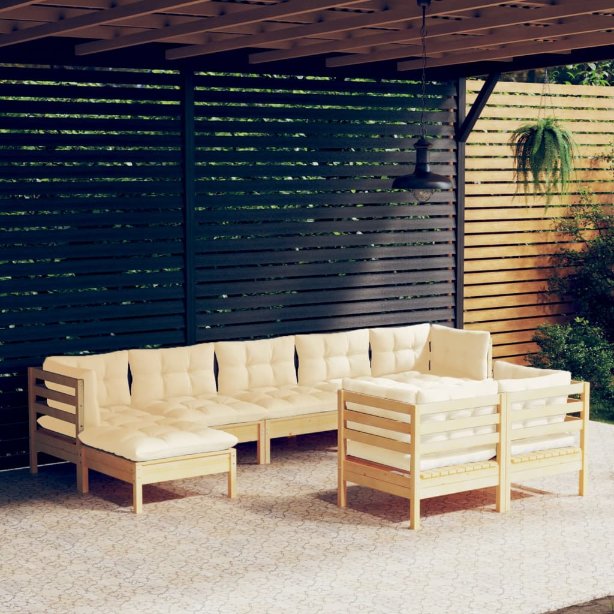 vidaXL 9-tlg. Garten-Lounge-Set mit Grauen Kissen Kiefer Massivholz