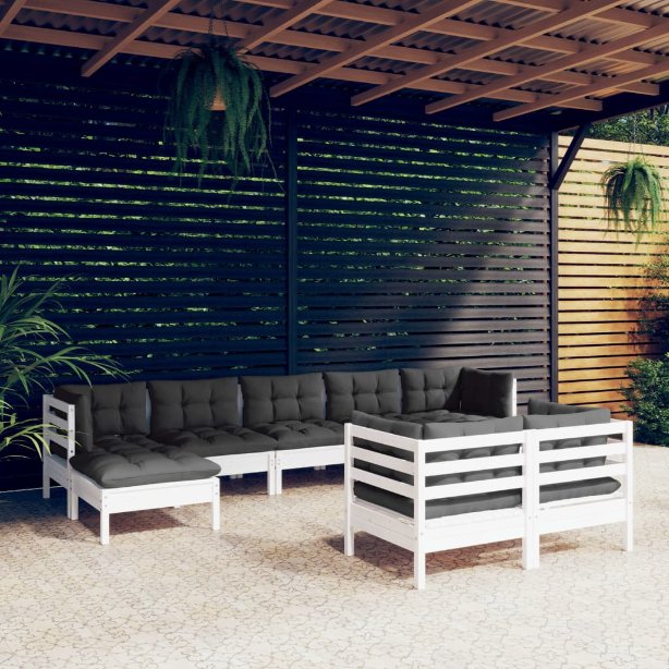 vidaXL 9-tlg. Garten-Lounge-Set mit Grauen Kissen Kiefer Massivholz