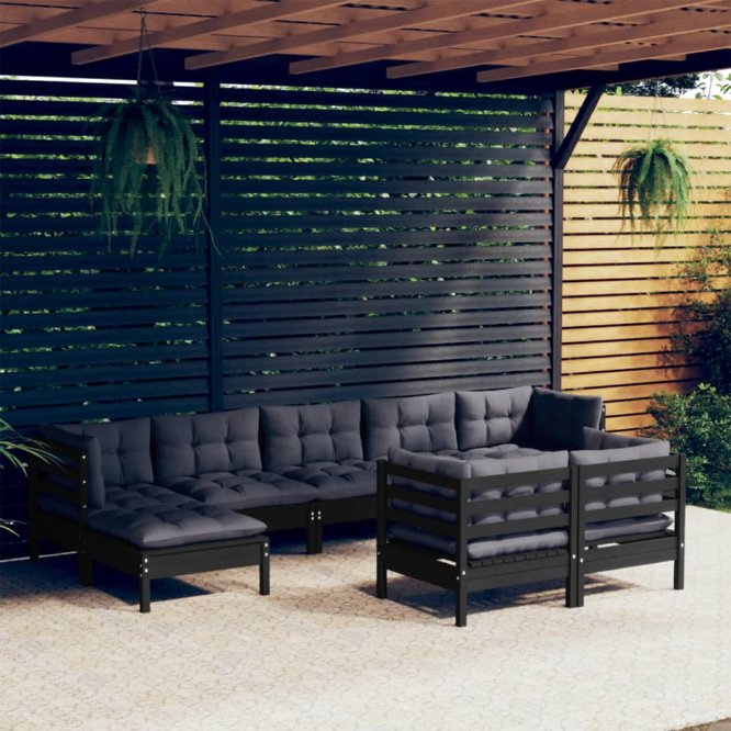vidaXL 9-tlg. Garten-Lounge-Set mit Grauen Kissen Kiefer Massivholz