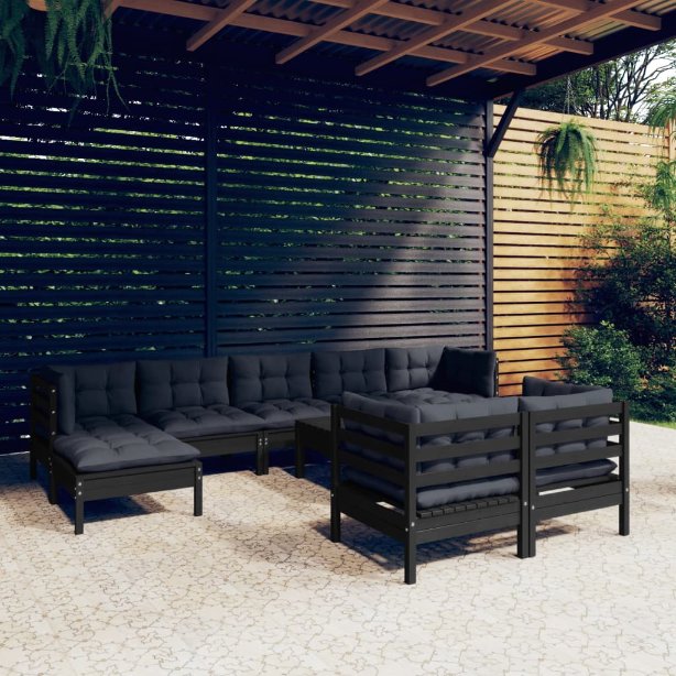 vidaXL 10-tlg. Garten-Lounge-Set mit Grauen Kissen Kiefer Massivholz