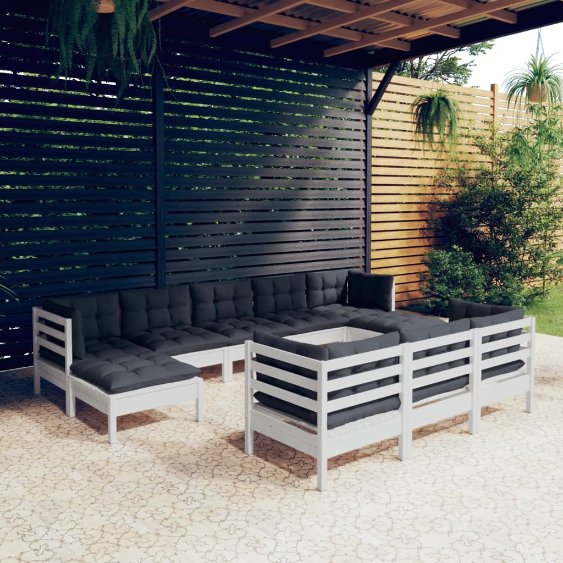 vidaXL 10-tlg. Garten-Lounge-Set mit Grauen Kissen Kiefer Massivholz